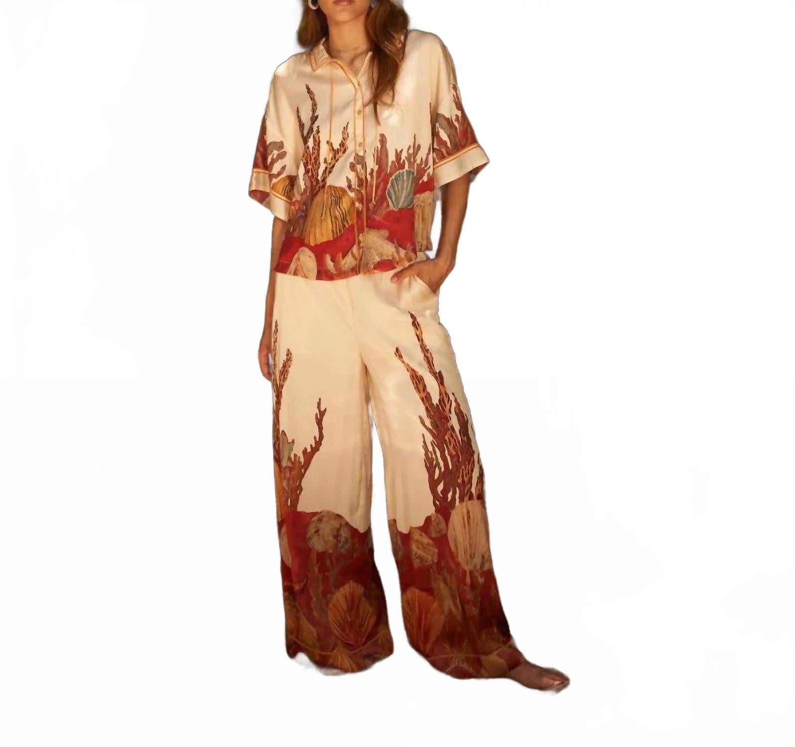 

Женские брюки-палаццо цвета «Океанический пол» Carolina K, Ocean Floor Cream