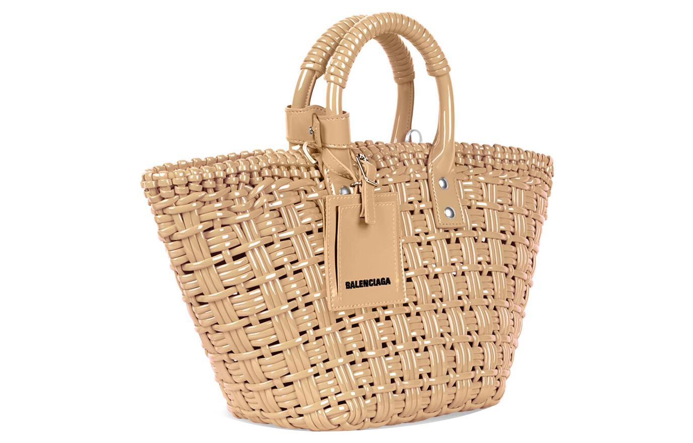Balenciaga Кожаная корзинка через плечо кроссбоди миниатюрная женская бежевая — фото 3