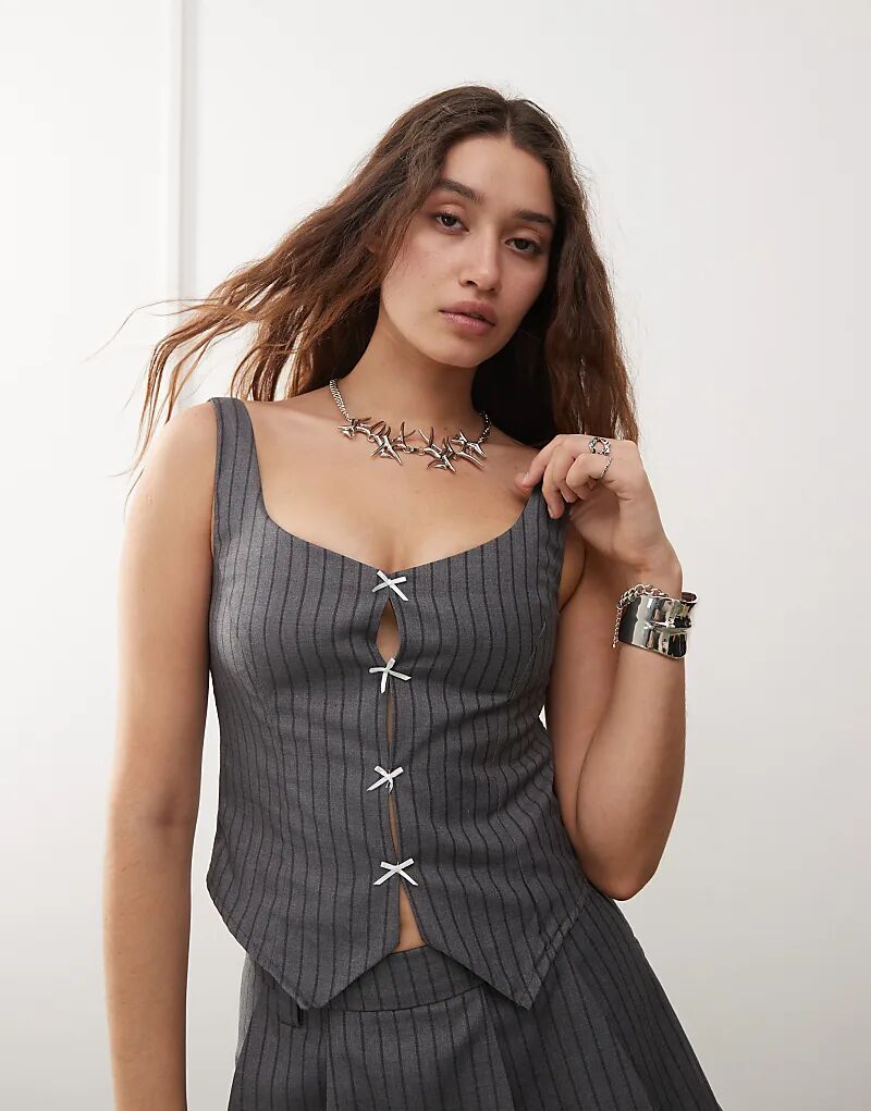 

Корсет в полоску от Daisy Street с бантом и вырезом-замочной скважиной в сером цвете