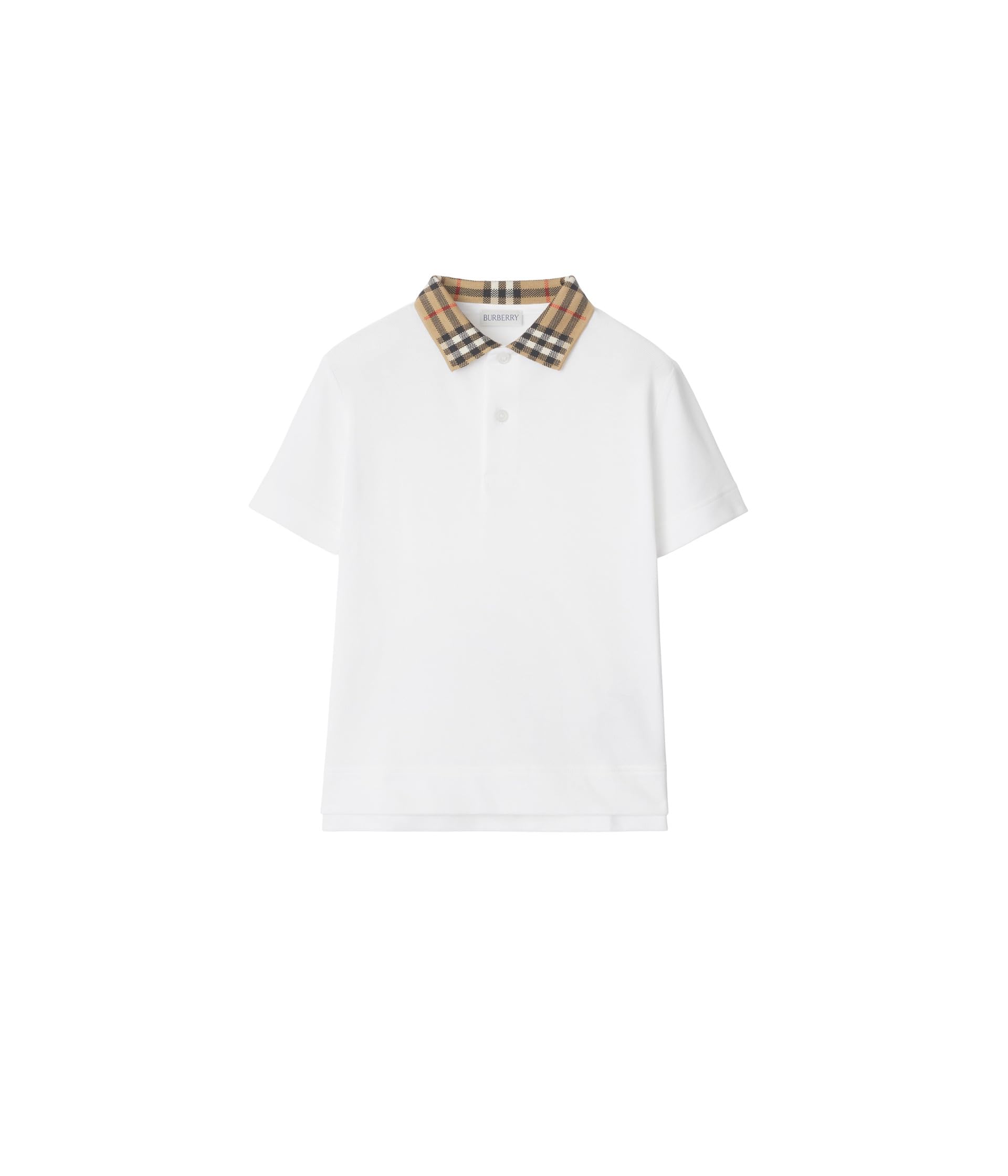 

Поло Burberry Kids Johane Check Collar Polo Shirt, белый