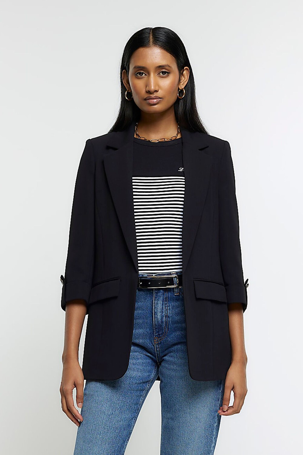 Блейзер с отложными рукавами River Island, черный