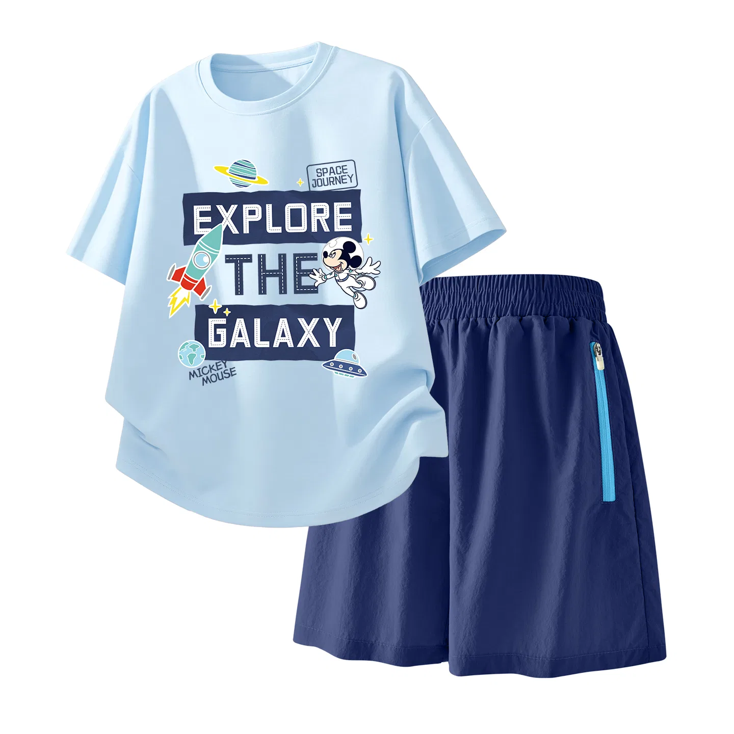 Детский спортивный костюм Casual Sportswear 2 Piece Set Disney, Cosmic Sky Blue+Solid Color Deep Sea Blue — фото 3