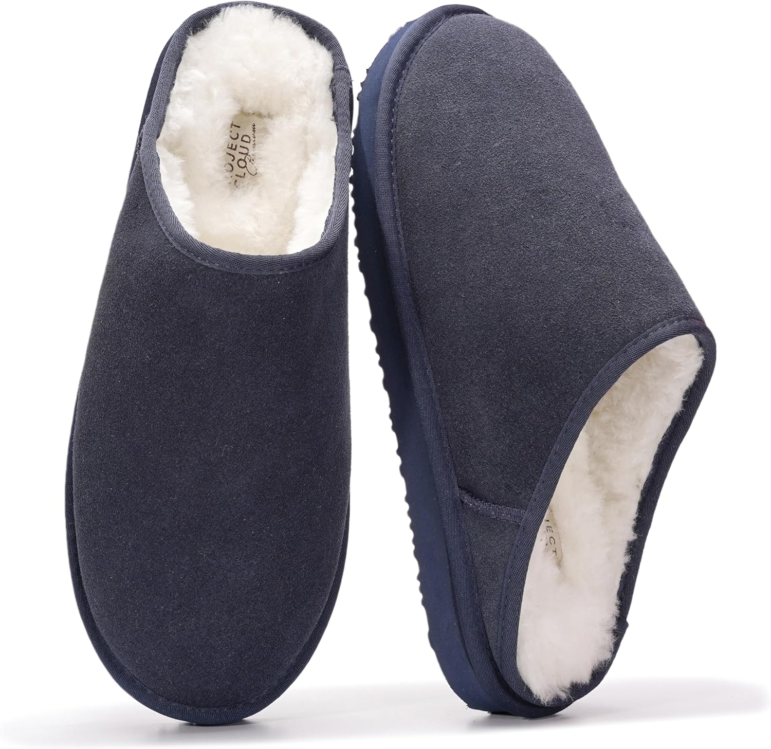 

Мужские домашние тапочки Project Cloud из 100 натуральной кожи с подкладкой из натуральной овчины - мужские тапочки для дома с стелькой из пены с эффектом памяти - легкие и противоскользящие домашние мужские тапочки, темно-синий