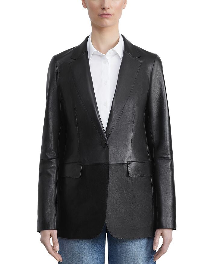 

Кожаный однобортный пиджак Lafayette 148 New York, черный