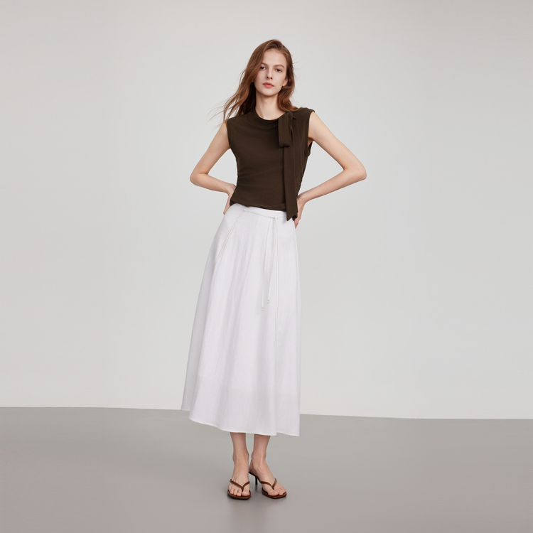 

ELLE Повседневная длинная юбка женская Ecru умеренная длинная юбка A-силуэта