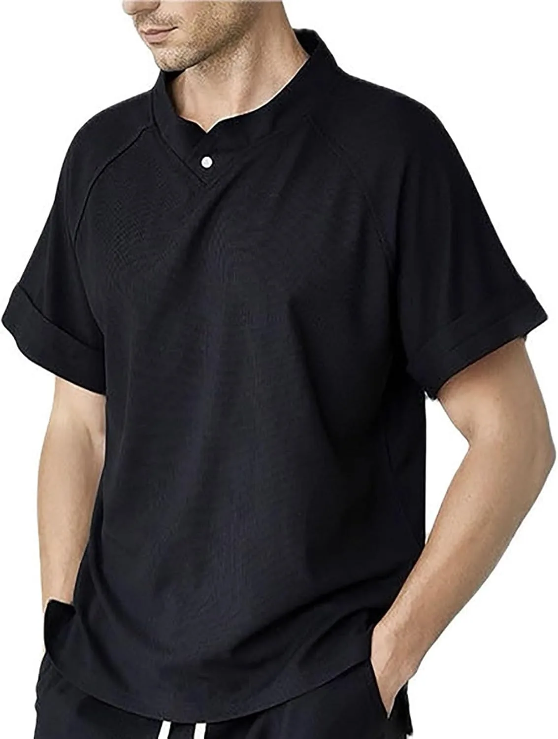 

Мужская футболка Waffle с одной пуговицей, легкая, с коротким рукавом NJNJGO