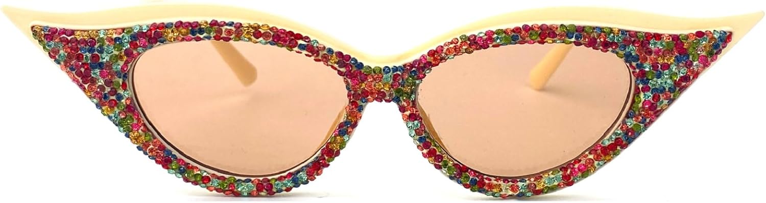 

Модные солнцезащитные очки «кошачий глаз» с бриллиантами для женщин, солнцезащитные очки со стразами, большие винтажные очки с острым носком и блестящими кристаллами mincl, Champagne