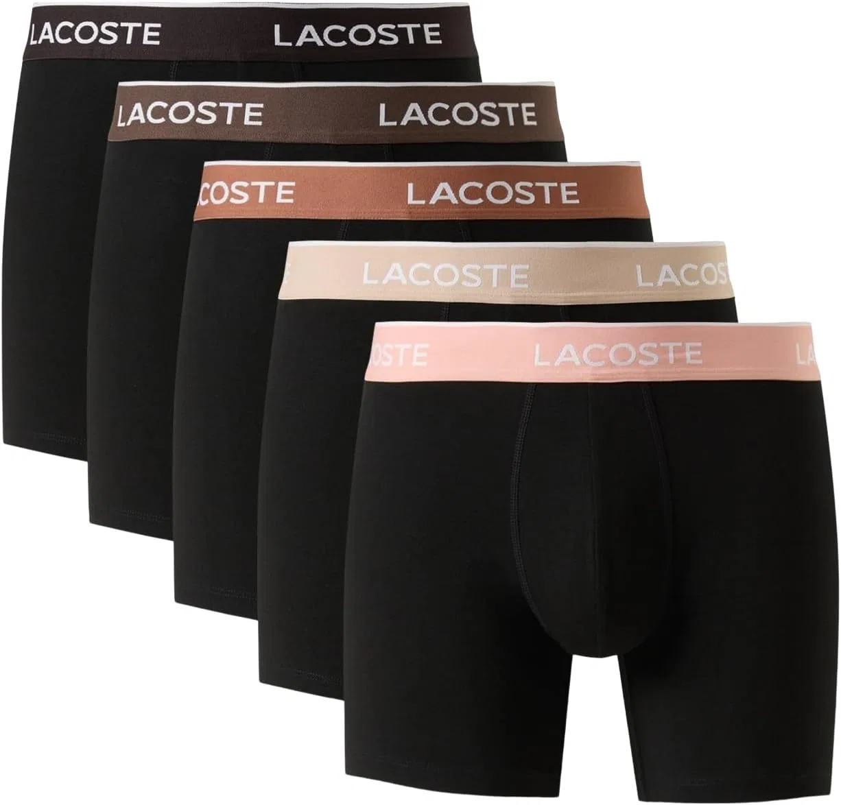 Боксеры Lacoste Cotton Stretch Essentials 5-pack, набор из 5 пар, хлопок/эластан, черный/майами/львиный/пекан