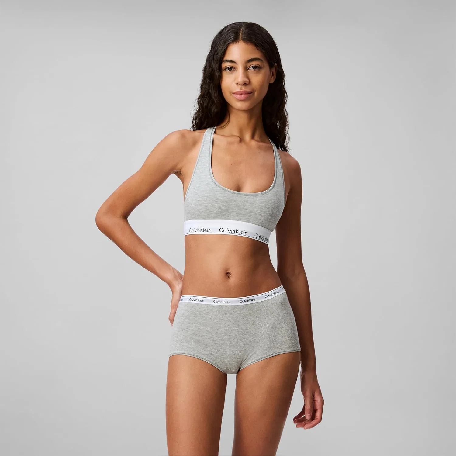 Бюстгальтер Calvin Klein Womens Modern Cotton Unlined Wireless Bralette, серый меланж — фото 2