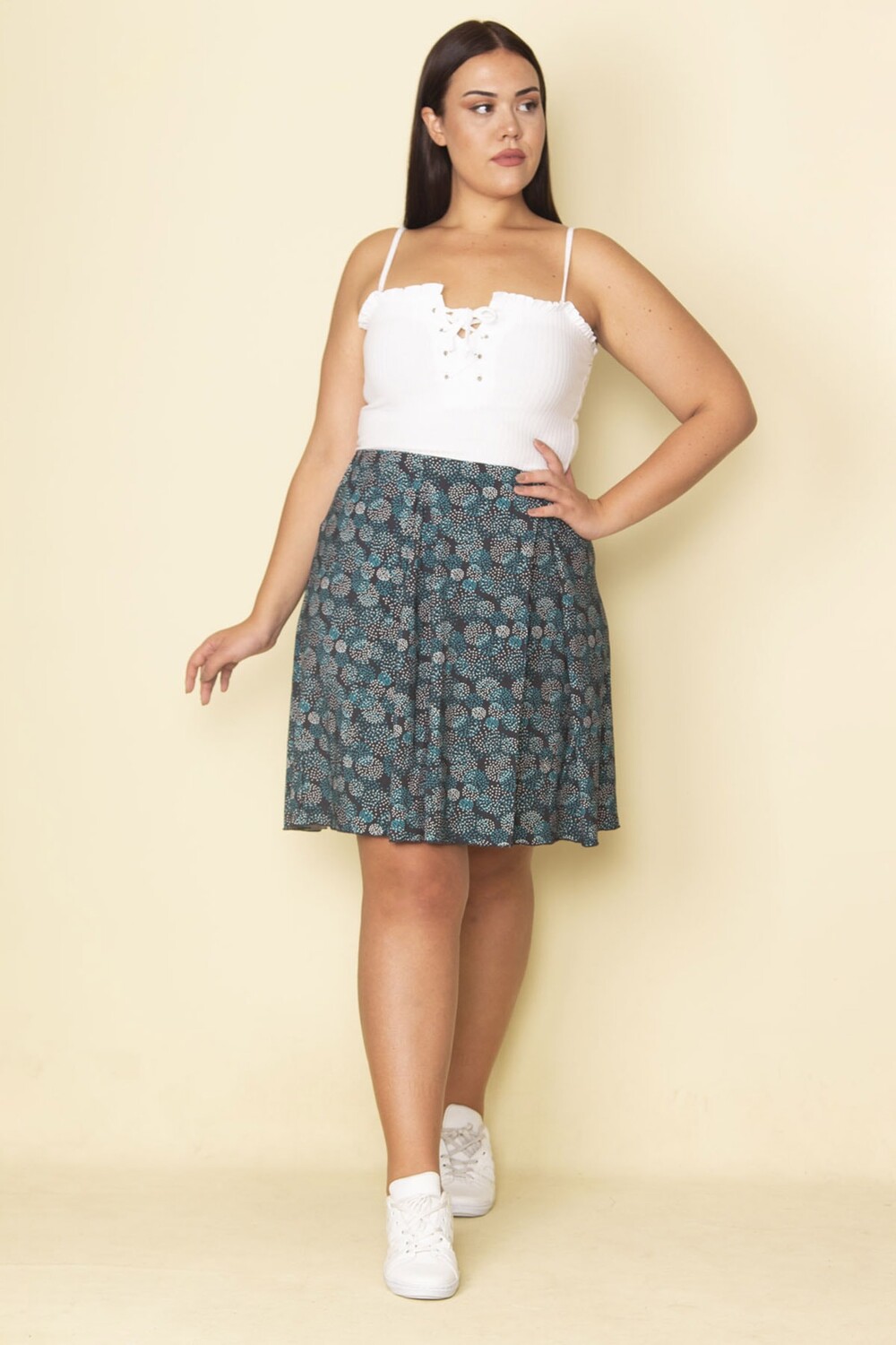 

Женская зеленая юбка большого размера из лайкры со складками и эластичной резинкой на талии 65n28665 Şans, зеленый