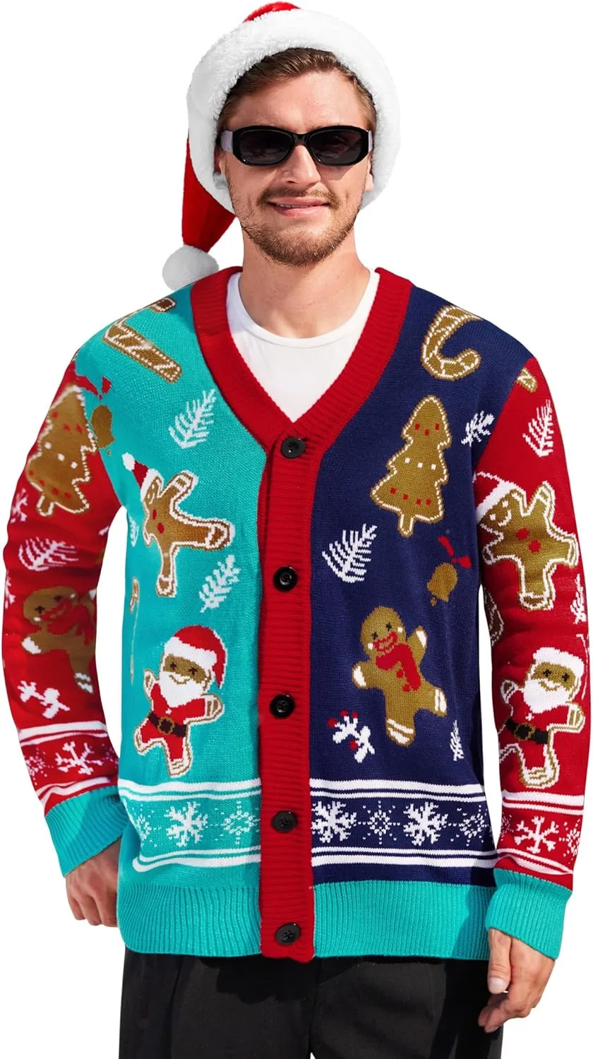 

Arvilhill мужской рождественский кардиган Merry Xmas V-образный вырез на пуговицах вязаный свитер (S-XXL)