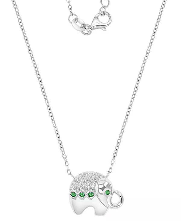 

Кулон в виде слонёнка с кубическим цирконием и выращенным в лаборатории зелёным нанокристаллом (1/10 карата), приносящий удачу, 16 дюймов + удлинитель 2 дюйма Macy'S, silver