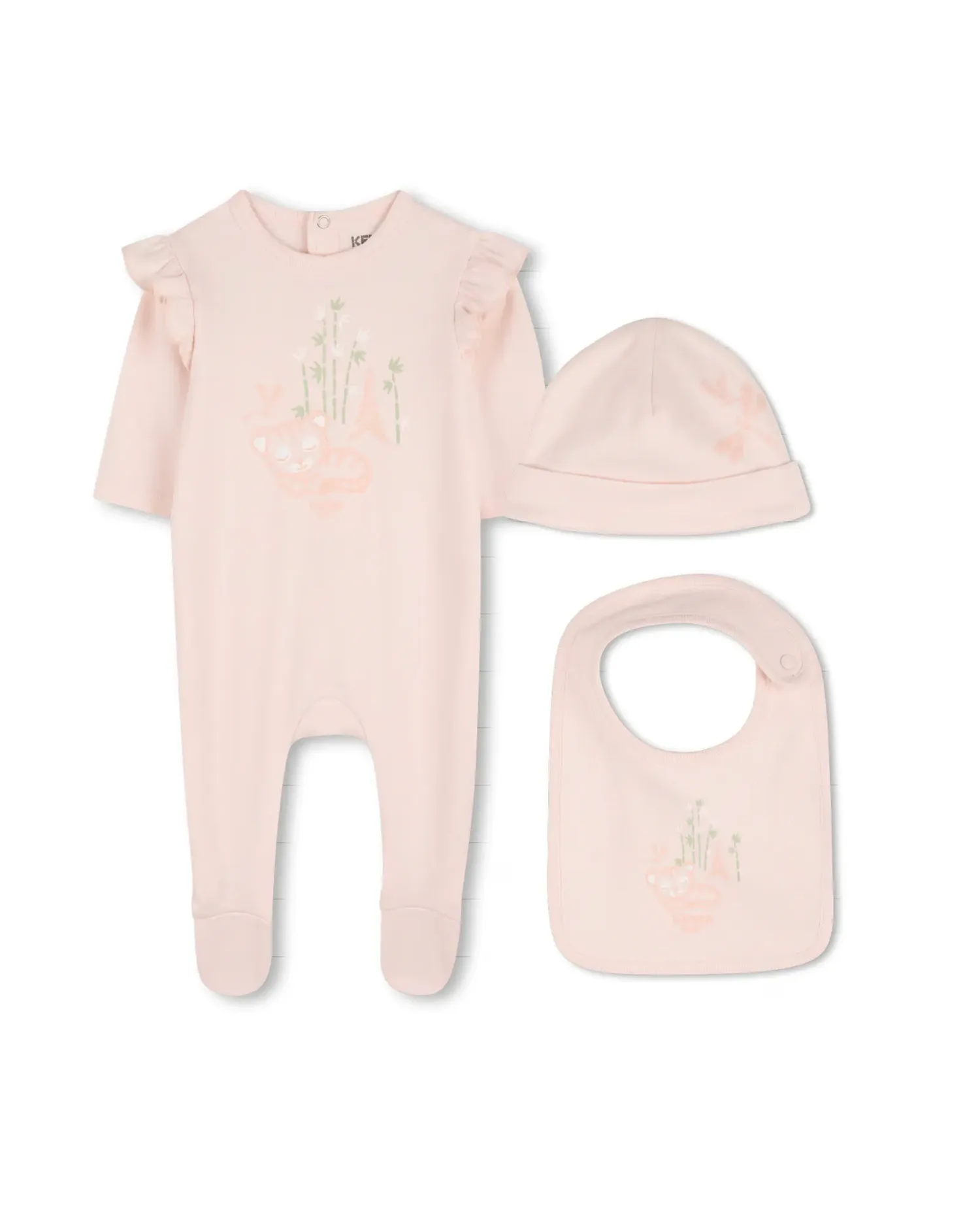 Комплект для девочки младенца с длинным рукавом и рисунком из хлопка Kenzo Kids, Natural