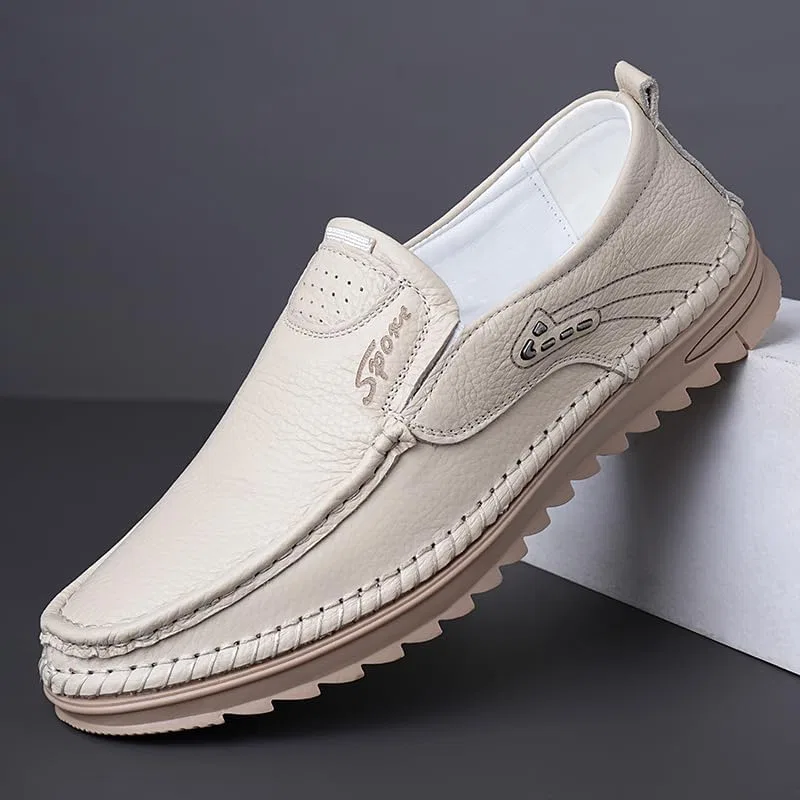 Мокасины мужские, кожаные, Hand-Stitched Moccasins, белый — фото 3
