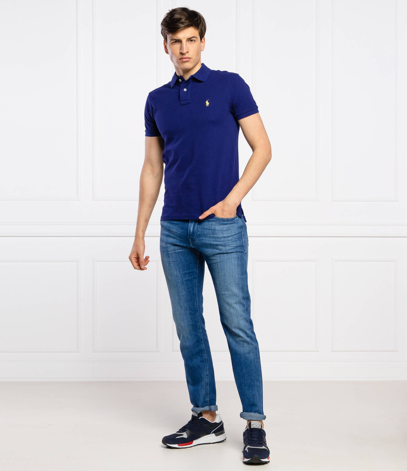 Поло POLO RALPH LAUREN slim fit pique, синий — фото 3