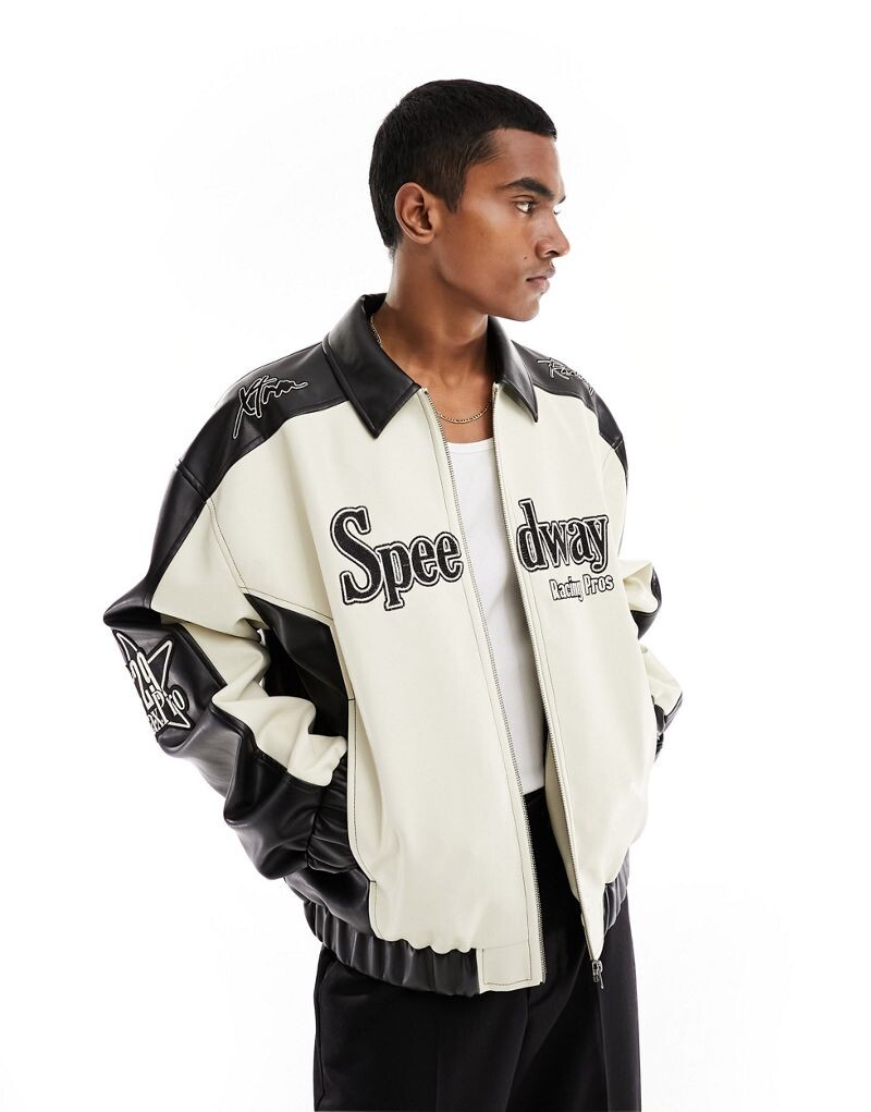 

Однотонная оверсайз-куртка из искусственной кожи для мотокросса ASOS DESIGN