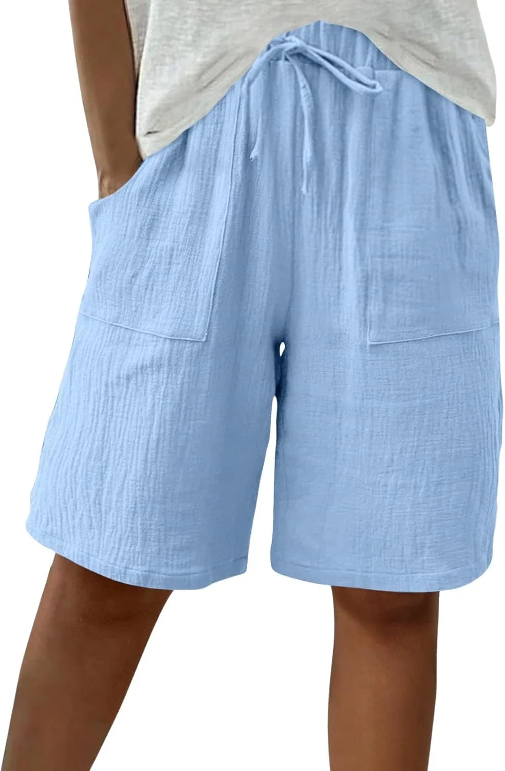 Бермуды женские с карманами, высокая посадка, Light Blue