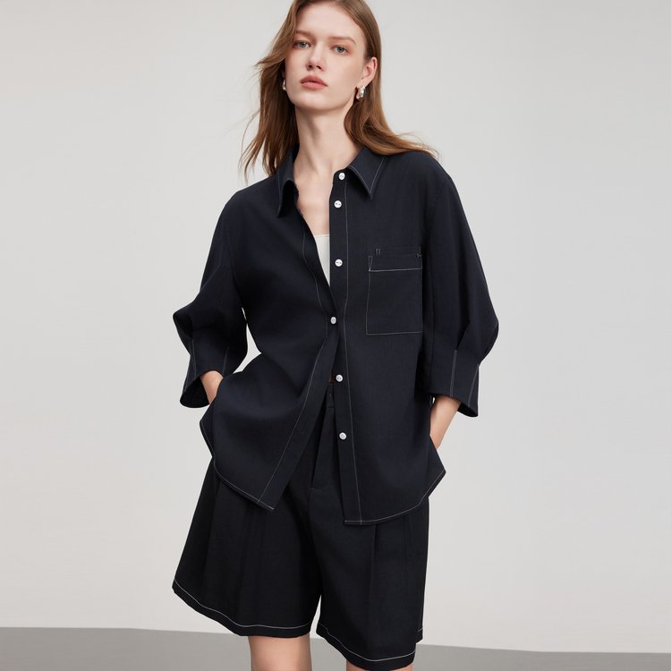 

ELLE Рубашка Women's Navy Blue Lapel Moderate