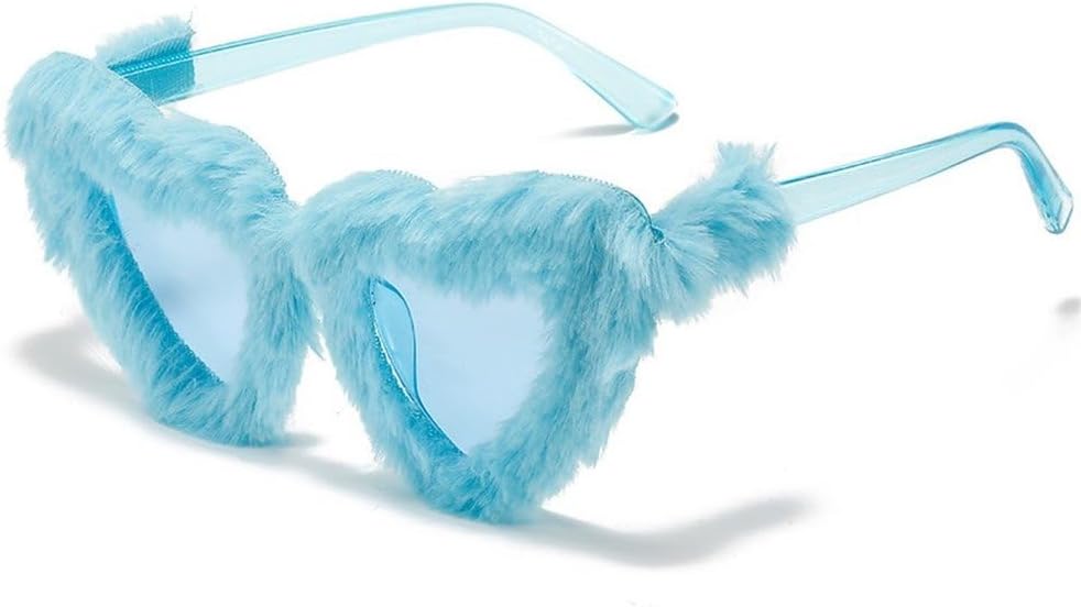 

Ретро-солнцезащитные очки в форме сердца из мягкого плюша для женщин, модные сине-розовые очки, трендовые мужские солнцезащитные очки «кошачий глаз» с защитой от УФ-излучения UV400 SKFGNX, Blue Blue