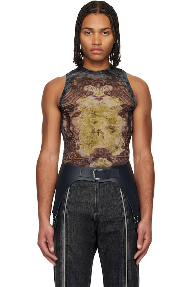 

Jean Paul Gaultier Майка «Медальон» темно-синего и бежевого цвета