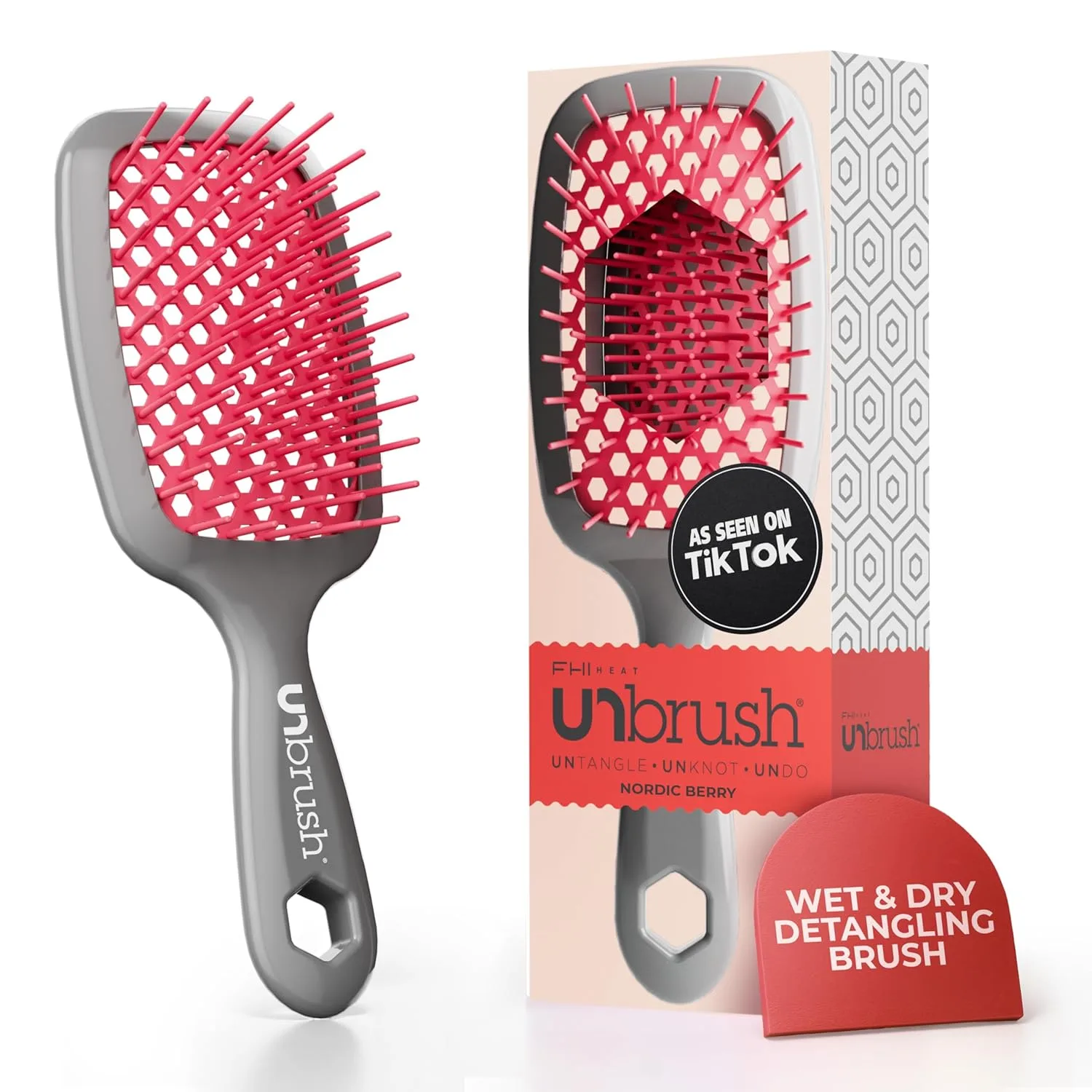 Расческа FHI Heat UNbrush для безболезненного расчесывания всех типов влажных и сухих волос - прочные антистатические щетинки DuoFlex, легкая ручка, вентилируемая конструкция. 1 штука (1 шт.), Nordic Berry