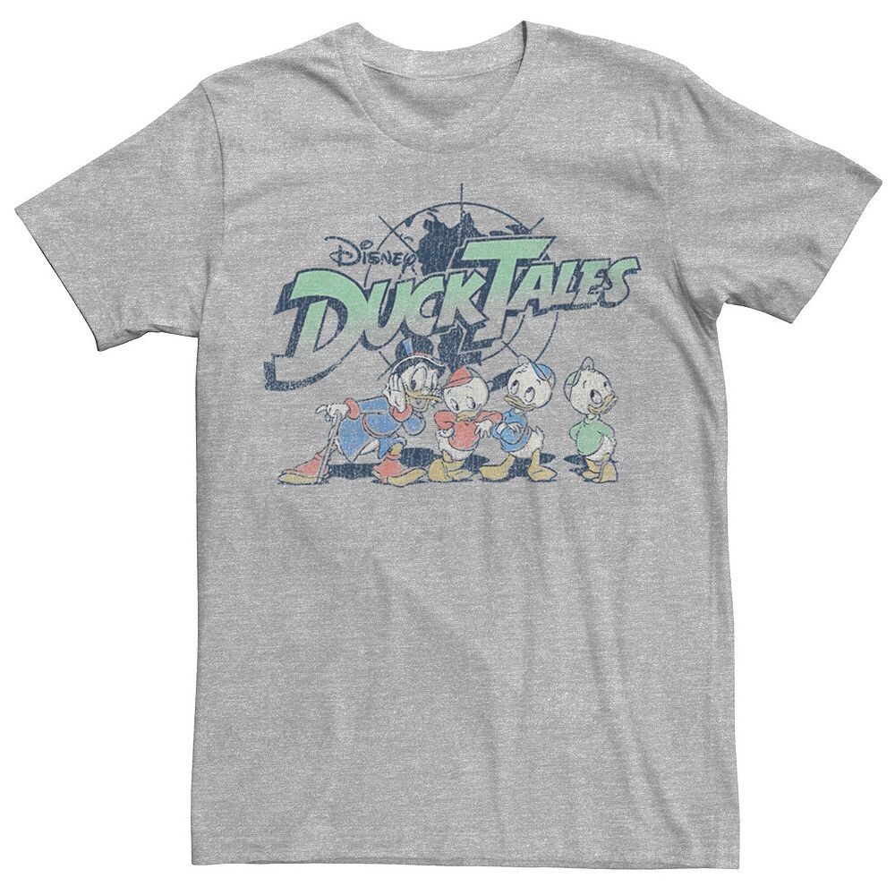 

Мужская футболка Disney's DuckTales McDucks с логотипом в стиле ретро и глобусом, цвет Athletic Heather