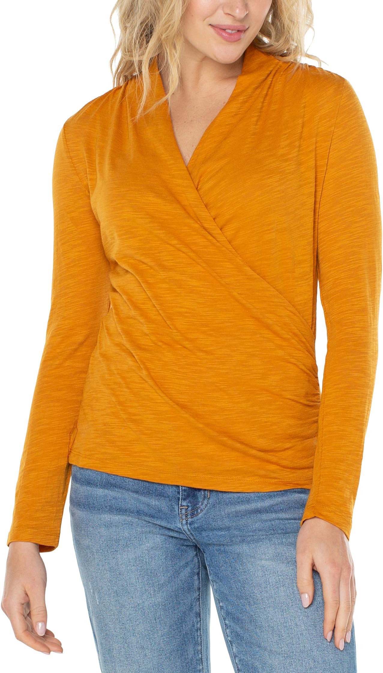 

Топ Liverpool Los Angeles Long Sleeve Wrap Front Slub Knit Top, цвет Rich Gold