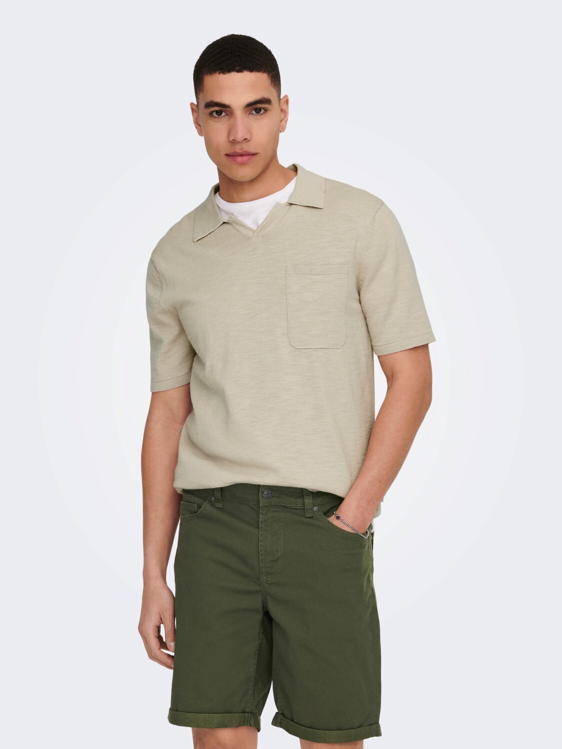 

Поло ONLY Einfarbiges Polo Hemd aus Baumwolle Kurzarm Shirt ONSACE, бежевый