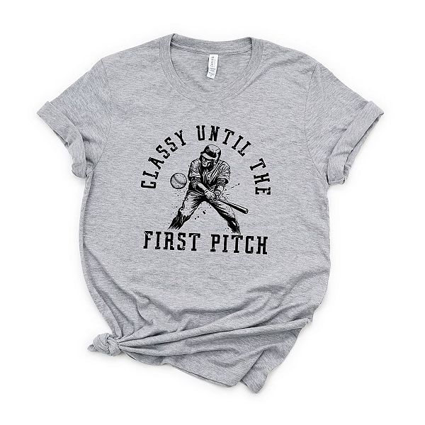 

Футболка с принтом Classy until first pitch Simply Sage Market, Heather Grey, Серый, Футболка с принтом Classy until first pitch Simply Sage Market, Heather Grey