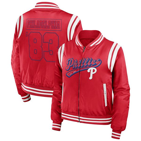 

Женская красная куртка-бомбер philadelphia phillies football Wear By Erin Andrews