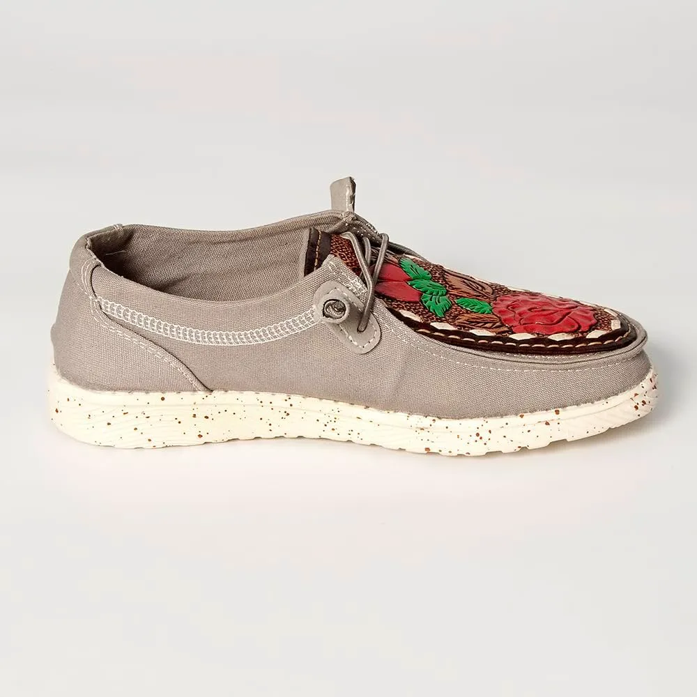 American Darling Hand tooled, carved genuine leather trim lightweight shoe footwear, slip on| Tooled Footwear, черный — фото 3