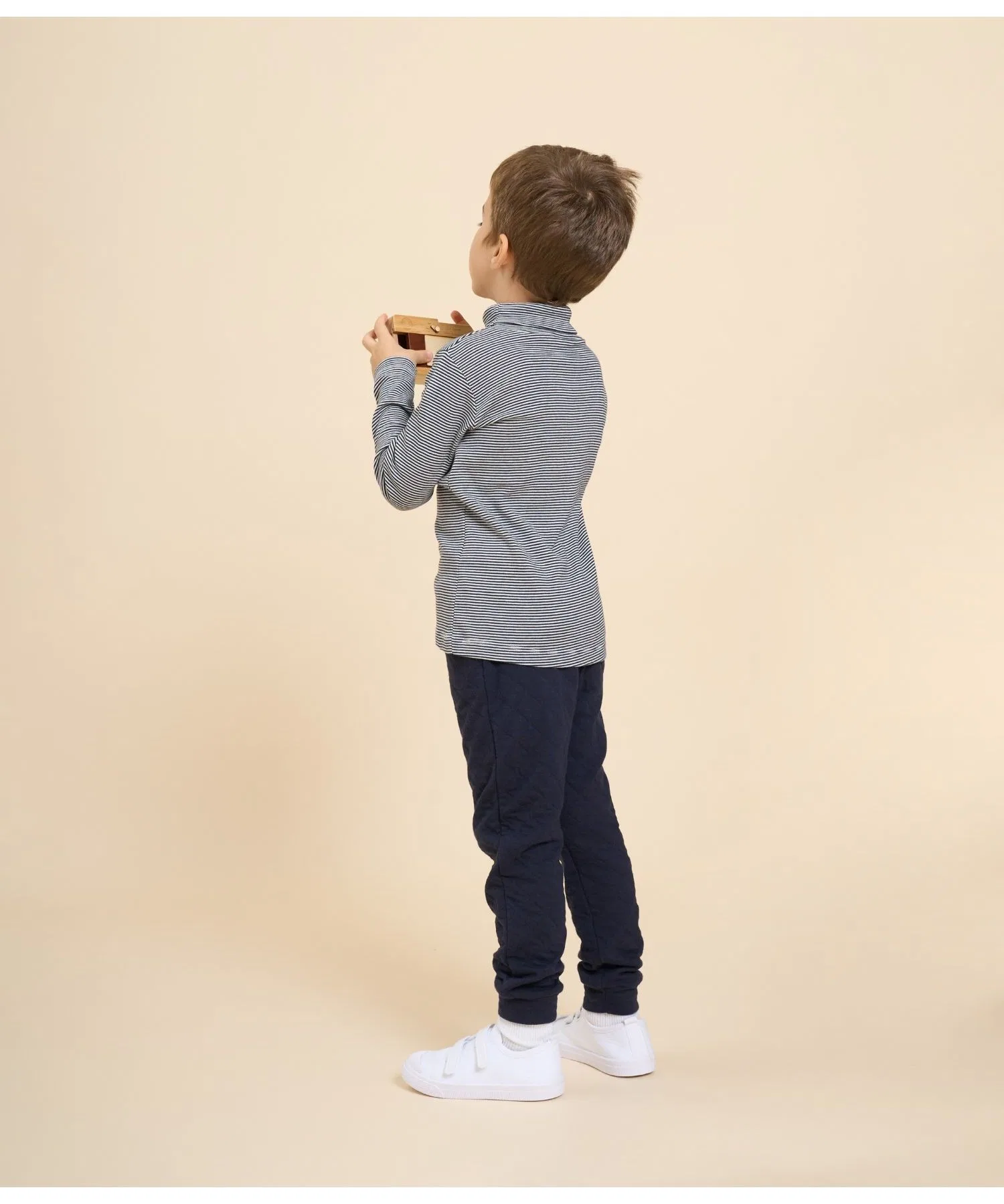 Детская футболка с длинным рукавом Petit Bateau в полоску, тёмно-синяя — фото 2