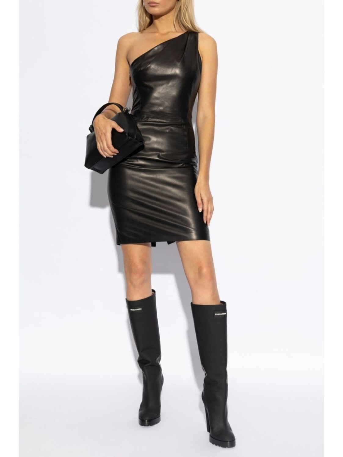 

Dsquared2 dSQUARED2 кожаное мини-платье на одно плечо, черный