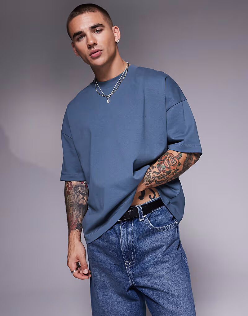 

Футболка ASOS DESIGN из плотной ткани оверсайз с заниженной линией плеч в угольно-сером цвете