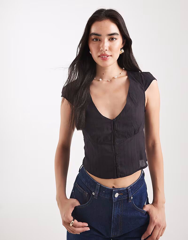 

Рубашка с короткими рукавами и застежкой на пуговицы, черного цвета Cotton On