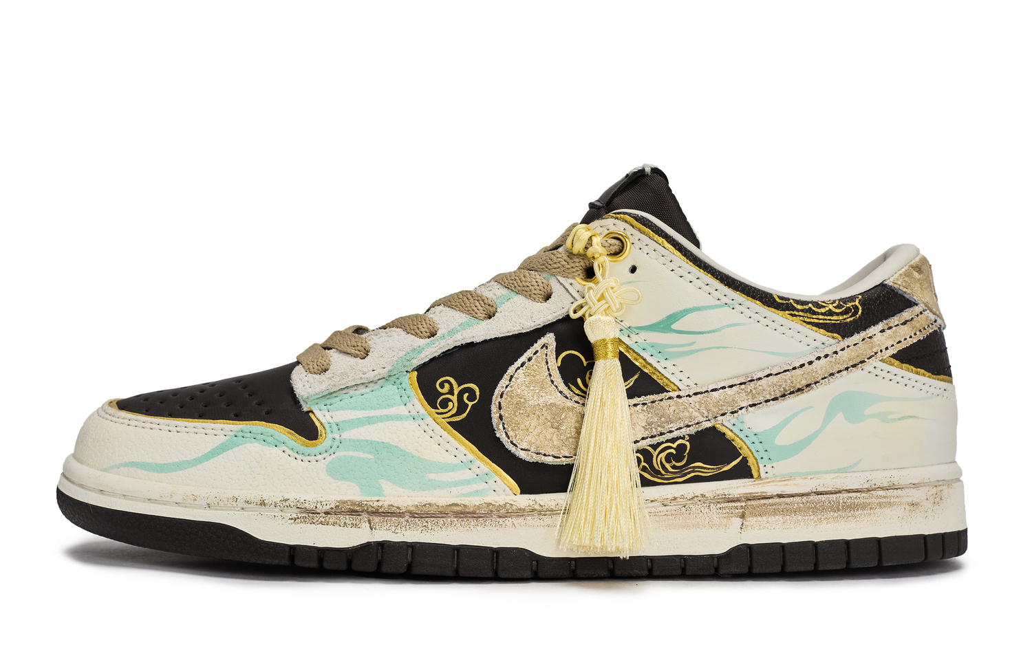 

Nike Dunk 811 Manufacturing, Dunhuang Flying Sky Low Top Skateboard Shoes, мужские, бежевый зеленый золотой коричневый