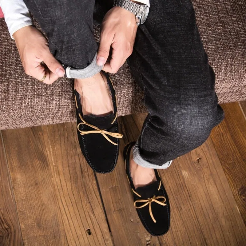 Лоферы мужские замшевые с мехом, Boatshoes, Black SayfuR — фото 3