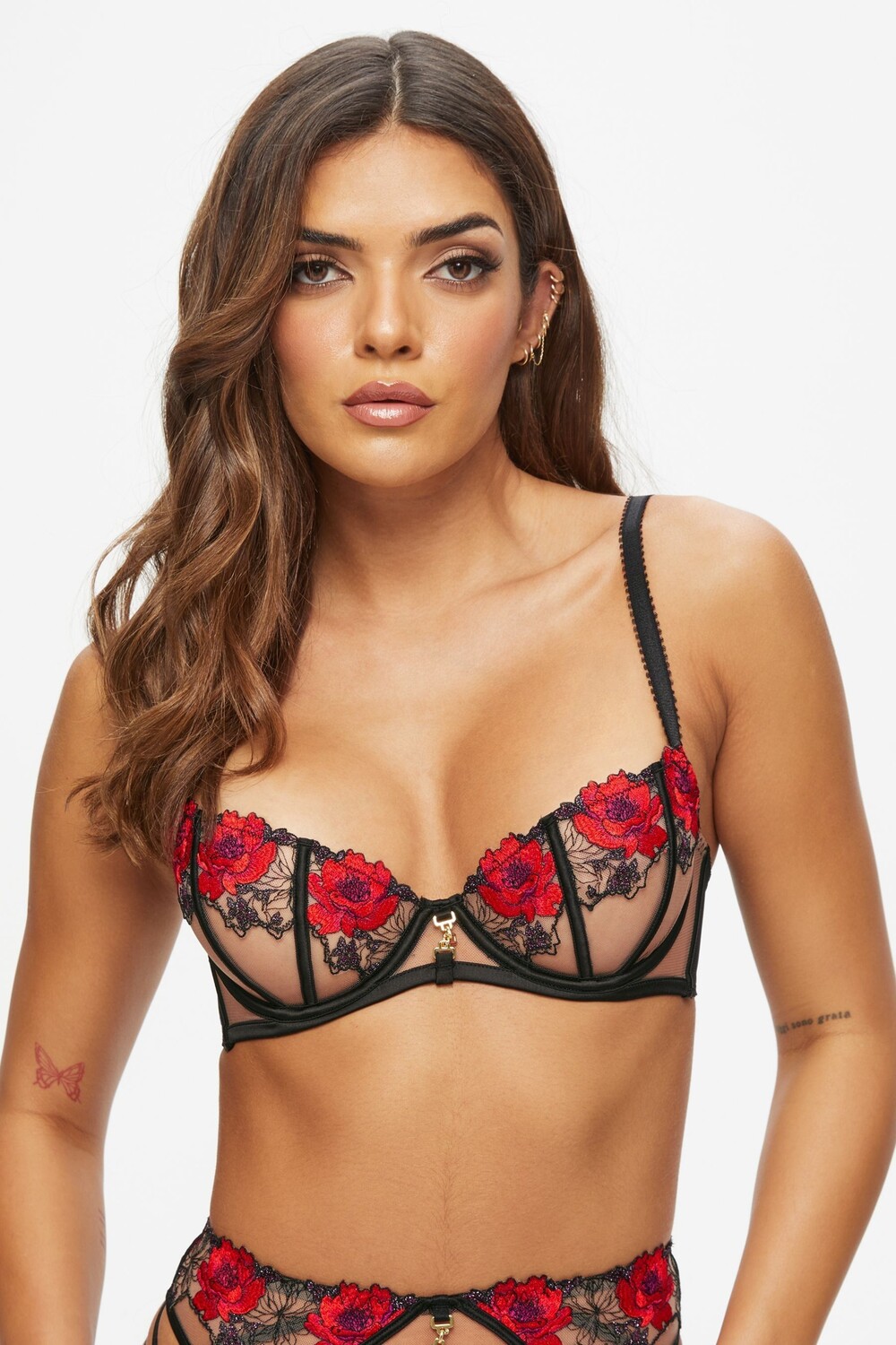 

Бюстгальтер-Балконет в клетку розового цвета без подкладок Ann Summers, черный