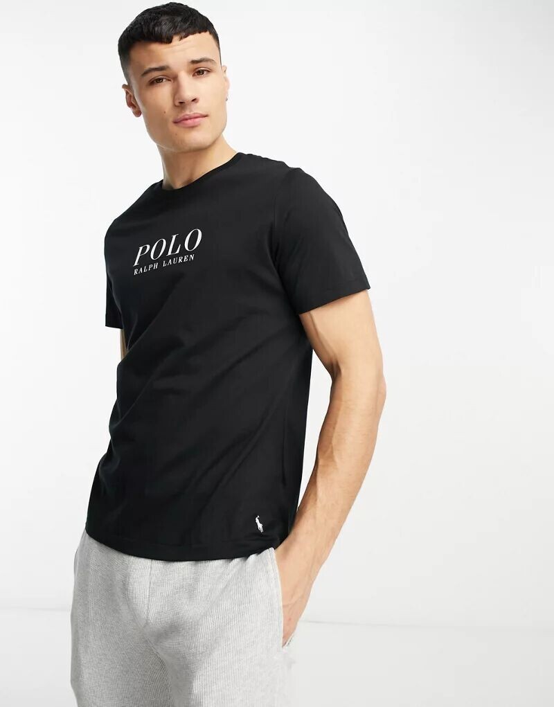 Черная футболка для отдыха Polo Ralph Lauren с текстовым логотипом на груди — фото 2