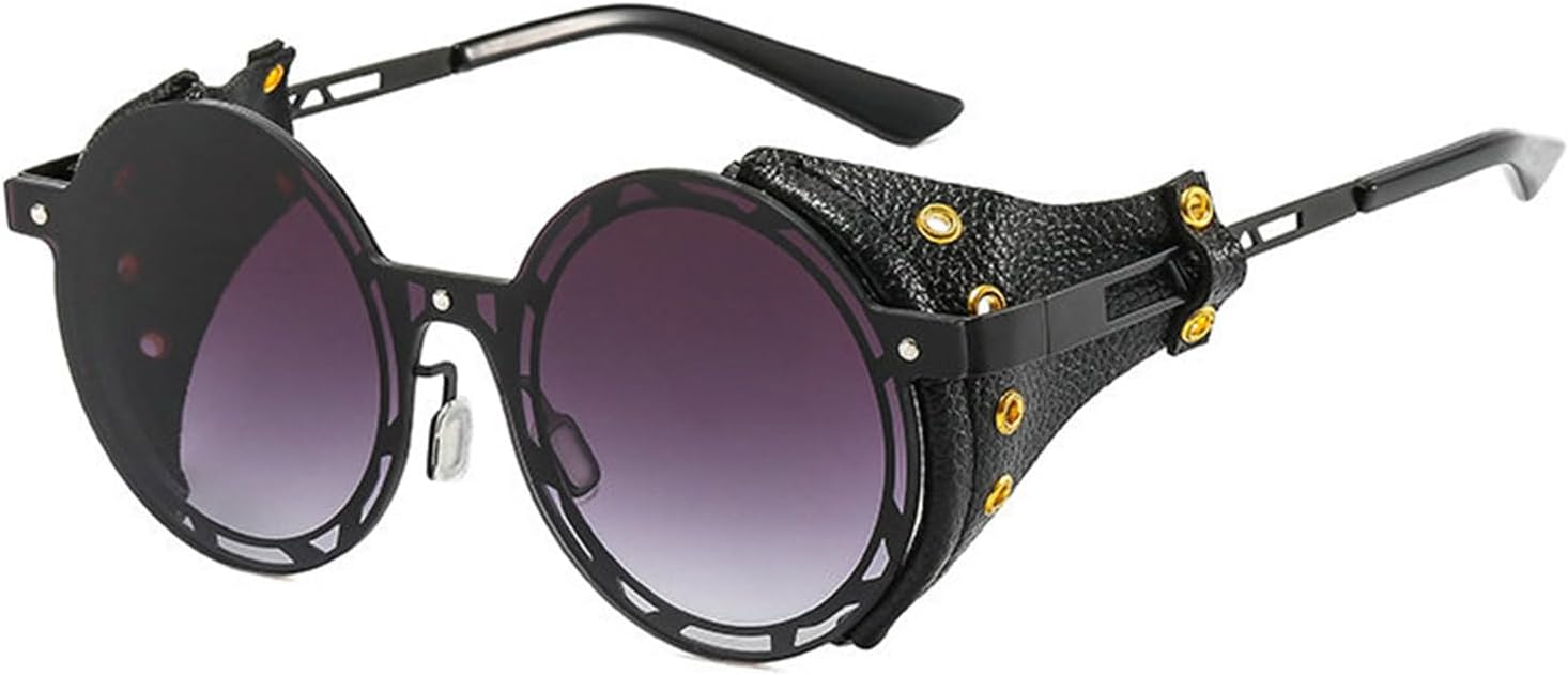 

Мужские панк-солнцезащитные очки Helena для женщин, металлические круглые очки в стиле хип-хоп, кожаные очки-щитки, винтажные дизайнерские очки с защитой от УФ-излучения UV400, C2