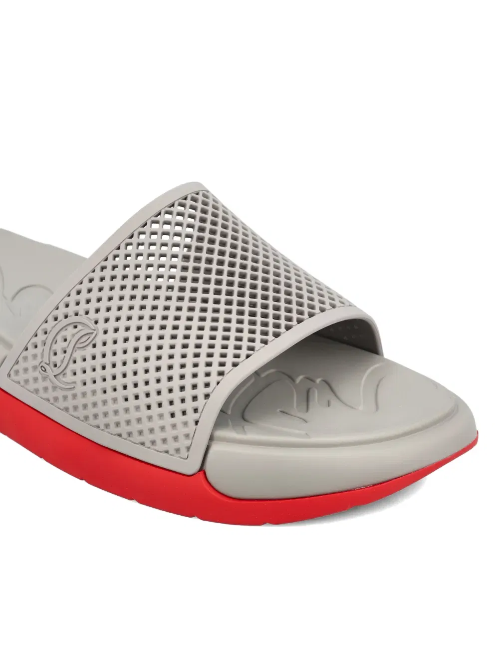 Шлепанцы с перфорированной логотипной табличкой Christian Louboutin, серый — фото 4