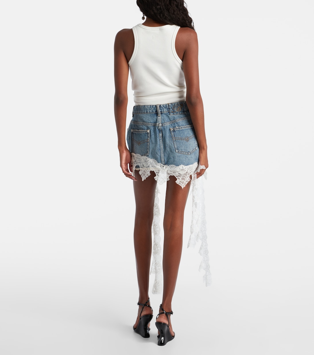 Мини-юбка из денима с кружевной отделкой Blumarine, Ice Blu — фото 3