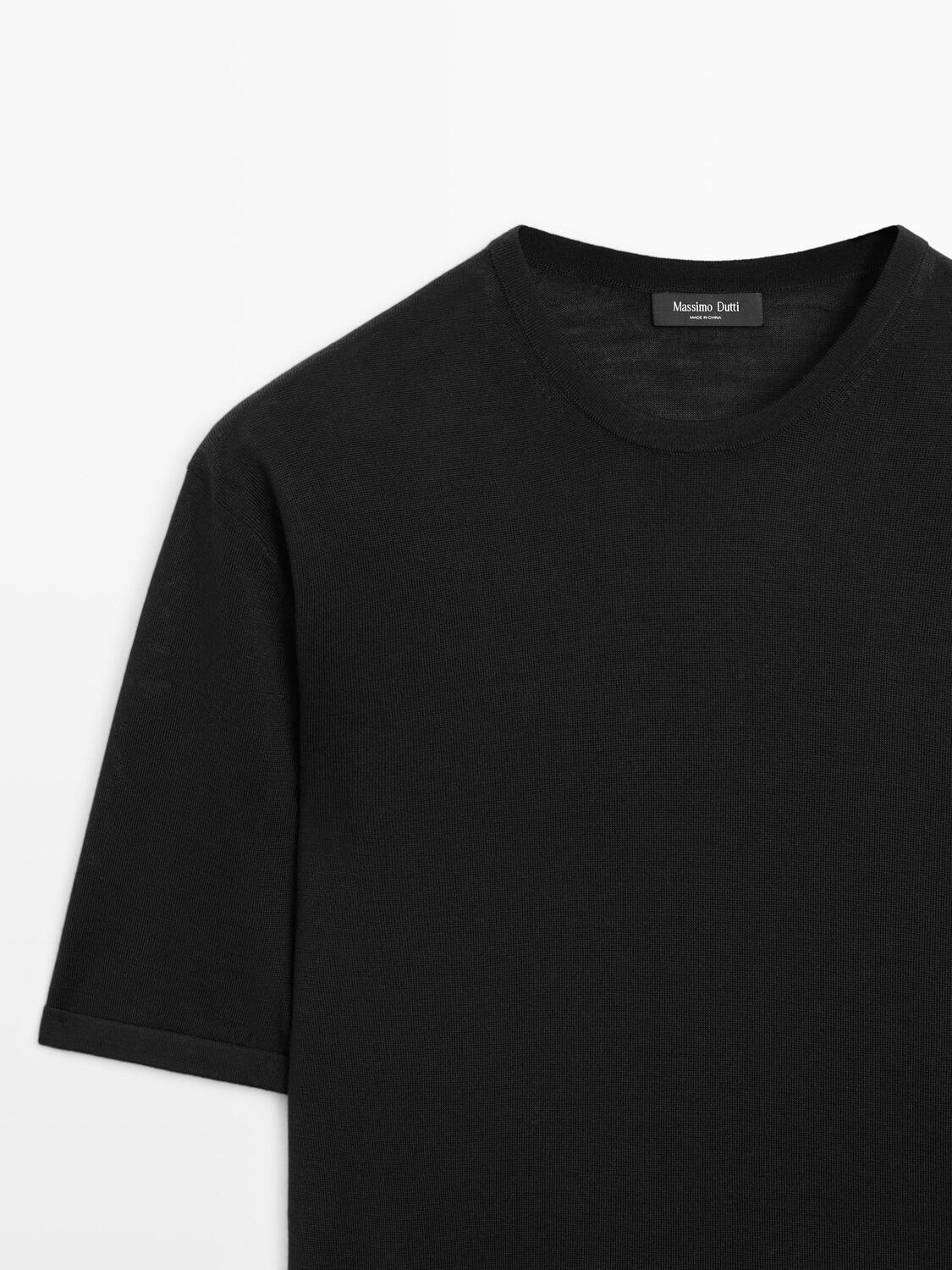 Футболка с коротким рукавом из смесовой шерсти Massimo Dutti, black — фото 4