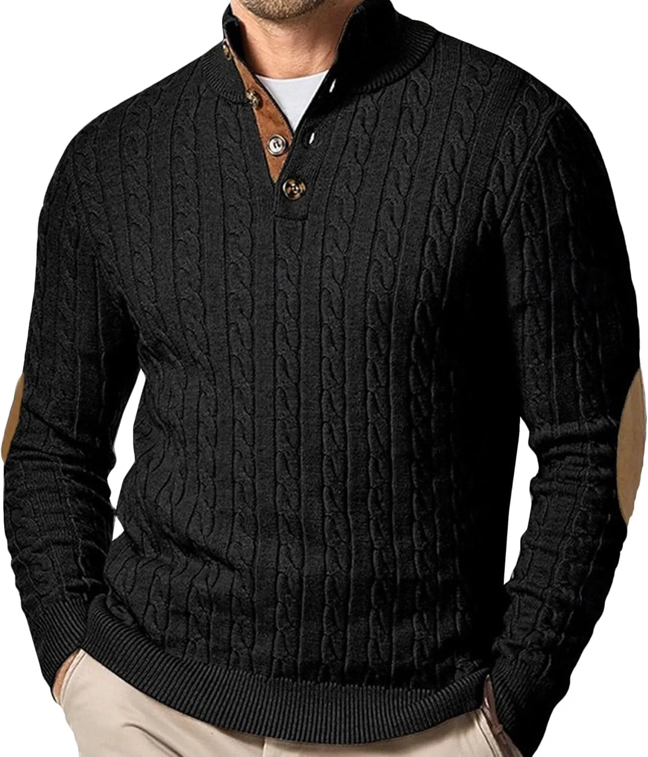 

Мужской свитер из шерстяной смеси с кабельным узором и воротником-стойкой DGHM-JLMY