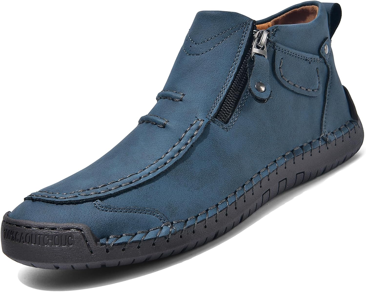 

Мужские повседневные кожаные ботинки-чукка с боковой молнией, ручная работа, винтажные, легкие, без шнурков, средней высоты, мокасины, нескользящие, для работы, прогулок и вождения Ptnoka, синий