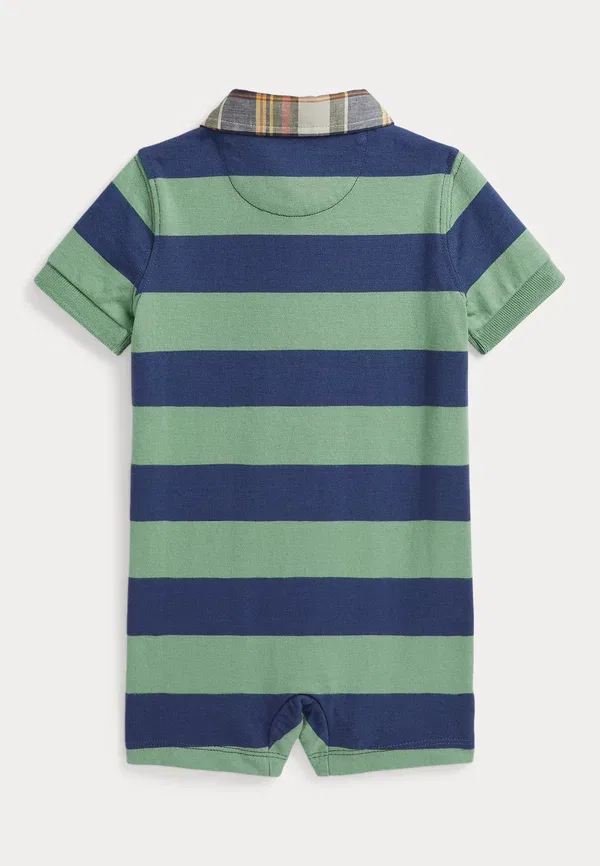 Комбинезон для сна Madras collar striped cotton shortall 0 2y sleep suit Polo Ralph Lauren, выцветшая мята/старый королевский синий — фото 2