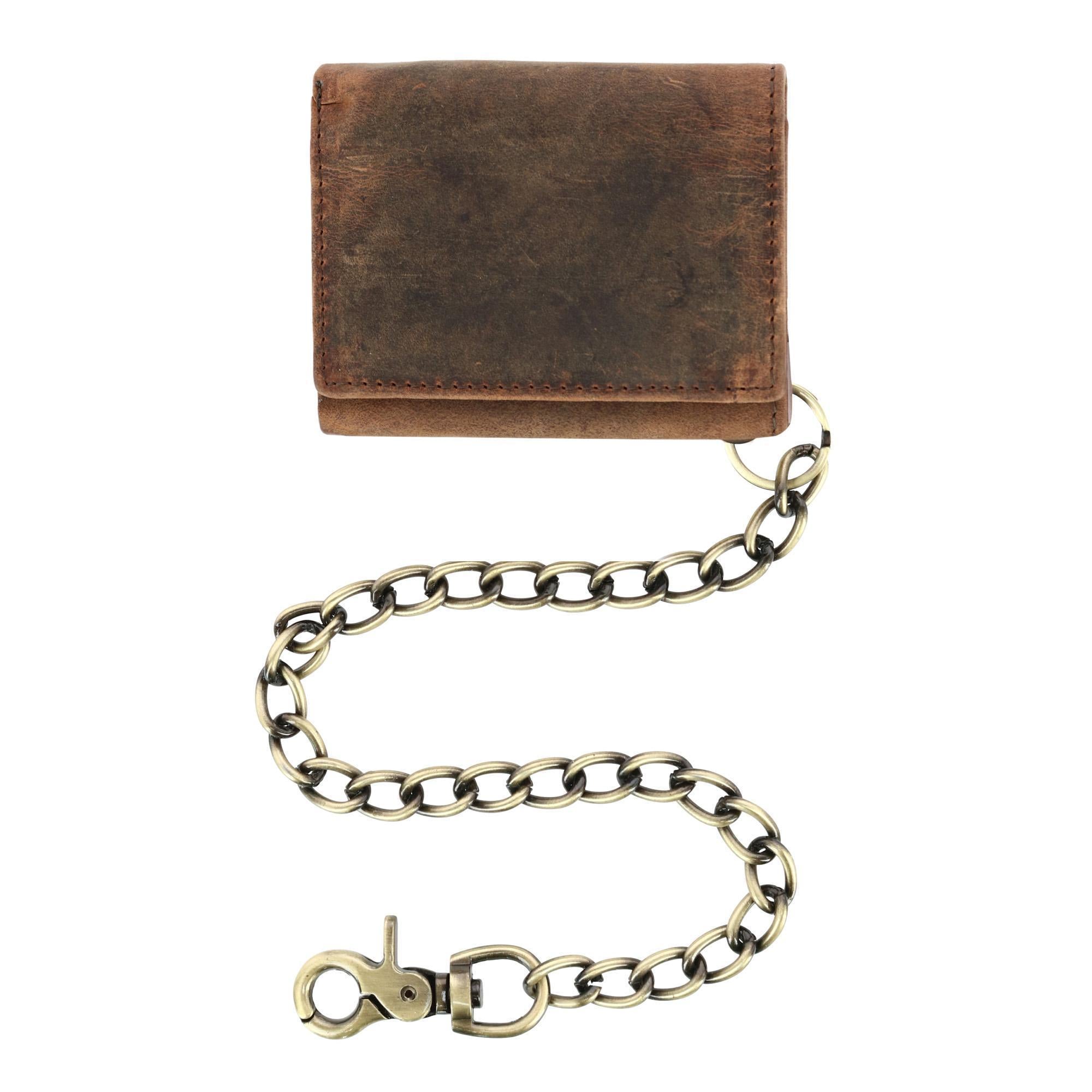 

Мужской винтажный кожаный кошелек с тройной цепочкой RFID Cazoro, цвет antique brown