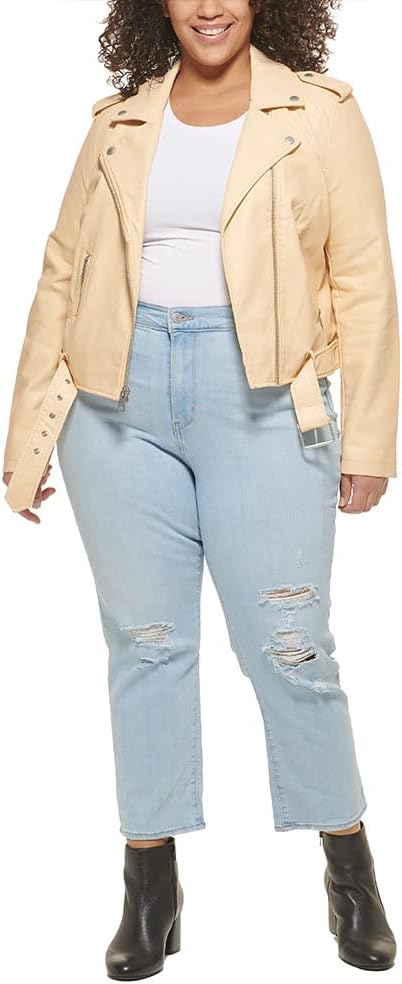 Женская куртка-косуха Levi's из искусственной кожи с поясом, экрю — фото 2