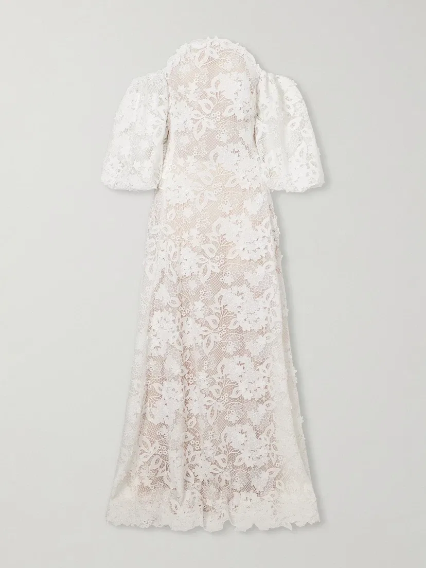 Платье-макси с вышивкой и кружевом, обнажающее плечи Oscar de la Renta, белый