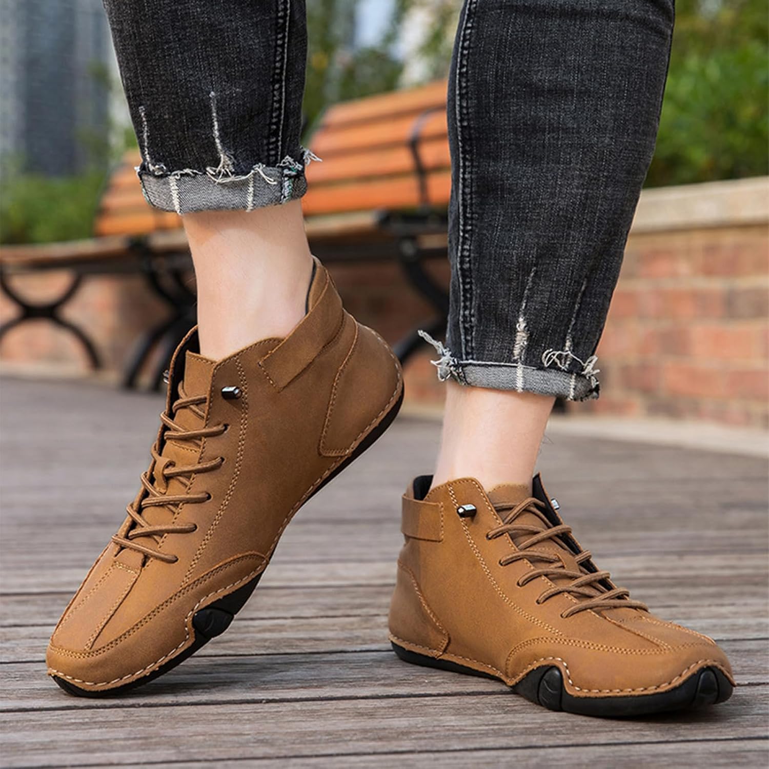 Мужские высокие ботинки FAIRSOMA Chukka с ручной отделкой, без шнуровки, водонепроницаемые, легкие, для активного отдыха на открытом воздухе, походов, кемпинга и вождения, всесезонные, из замши, плоские кроссовки, черный — фото 2